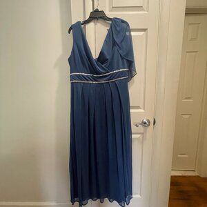 Womens R&M Richards Capelet Rhinestone Waisted Pleated Gown